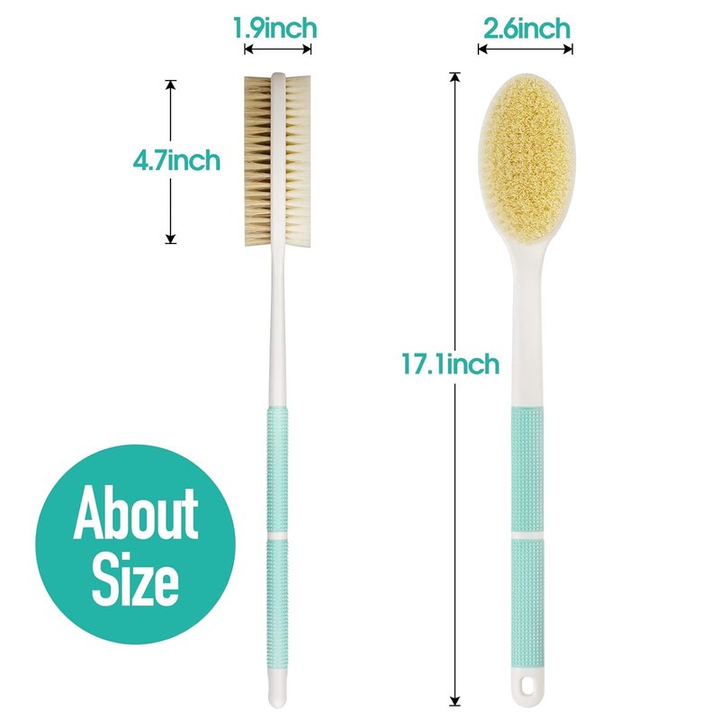 Backski Back Scrubber - Anti-Slip Long Handle Body Brush with Soft & Stiff Bristles | Green