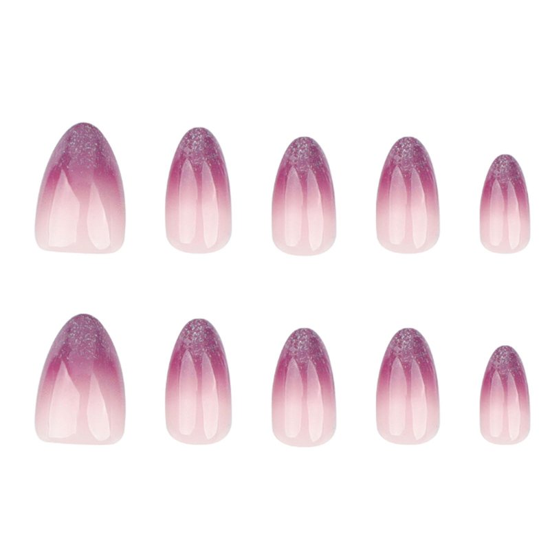 Hkanlre Medium Gradient Press on Nails Purple Fake Nails Tips French Full Cover Almond False Nails for Women 24PCS