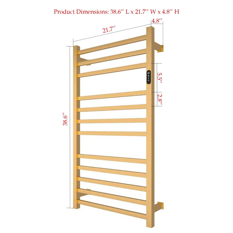 Luxury Heated Towel Rack Wall Mounted Towel Warmers, 12 Bars Towel Warmer Rack for Bathroom with Timer & Temperature Multi-Level Adjustable, Hardwired and Plug-in Compatible (Brushed Gold)