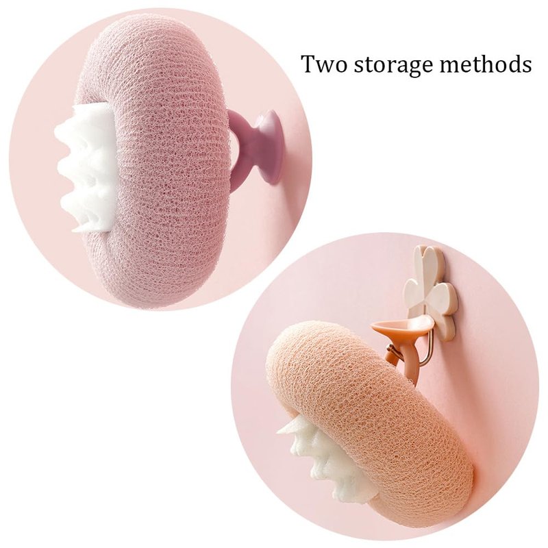 4Pcs Body Scrubber Exfoliator Sunflower Bath Ball, Ultra Soft Sponge Cleaning Brush for Men and Women, Bath Sponge with Handheld Ring (Purple+Green+Pink+Apricot)