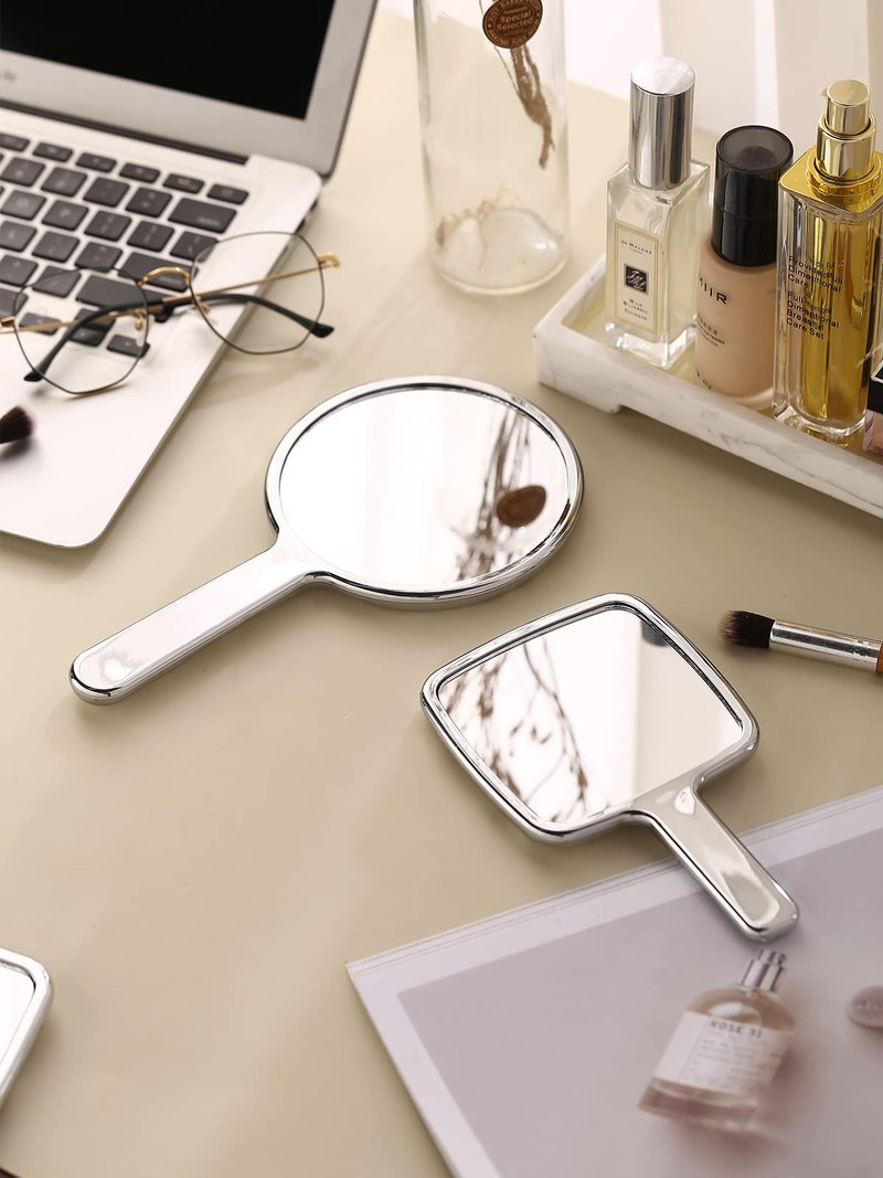 MIRRORNOVA Handheld Mirror, Water Ripples Hand Mirror with Handle for Make up, Square, Silver, Small (4 x 7 inches)