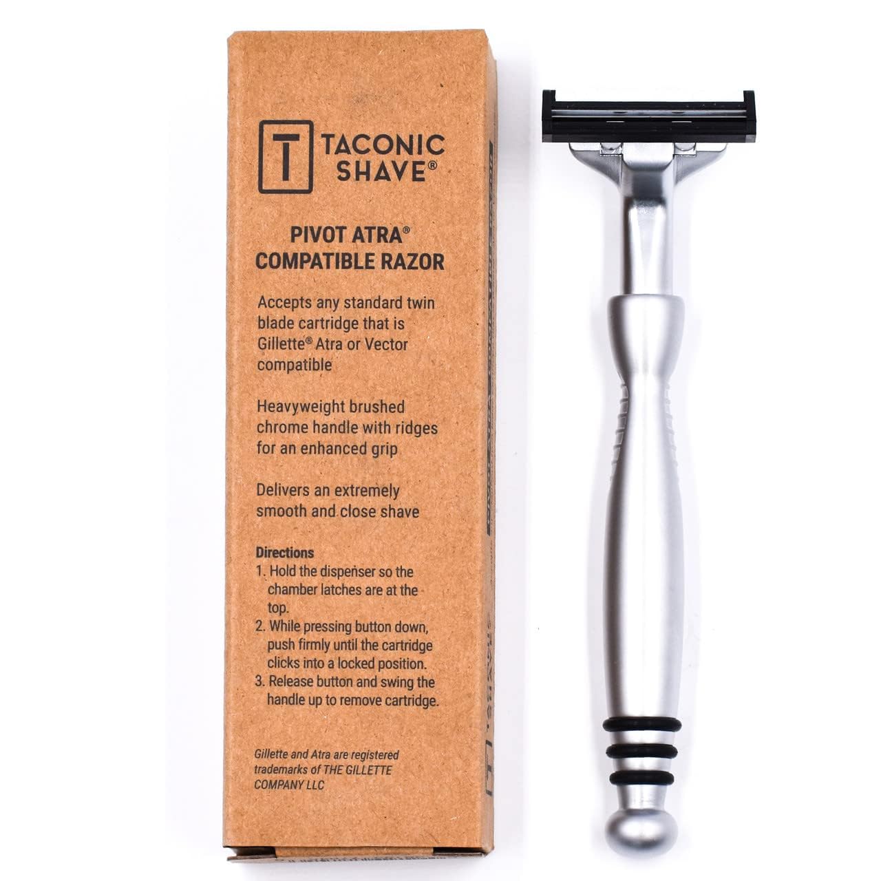 Taconic All‑Metal Heavyweight Chrome Razor – Gillette® Atra-Compatible Twin Blade Handle with 10 Pivot Plus Personna Blades, Ergonomic Grip, Durable Design