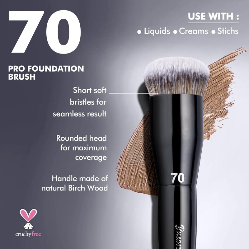 Professional Super Dense Foundation Buffing Brush 70, Black Handle with Soft Short Bristles for Powder and Liquid Makeup Application