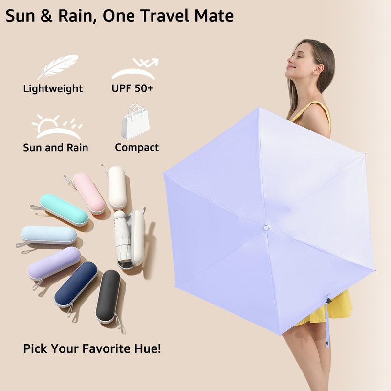 BAODINI Mini Travel Umbrella - Compact UV Sun Protection | Lightweight & Portable for Women, Kids, Men
