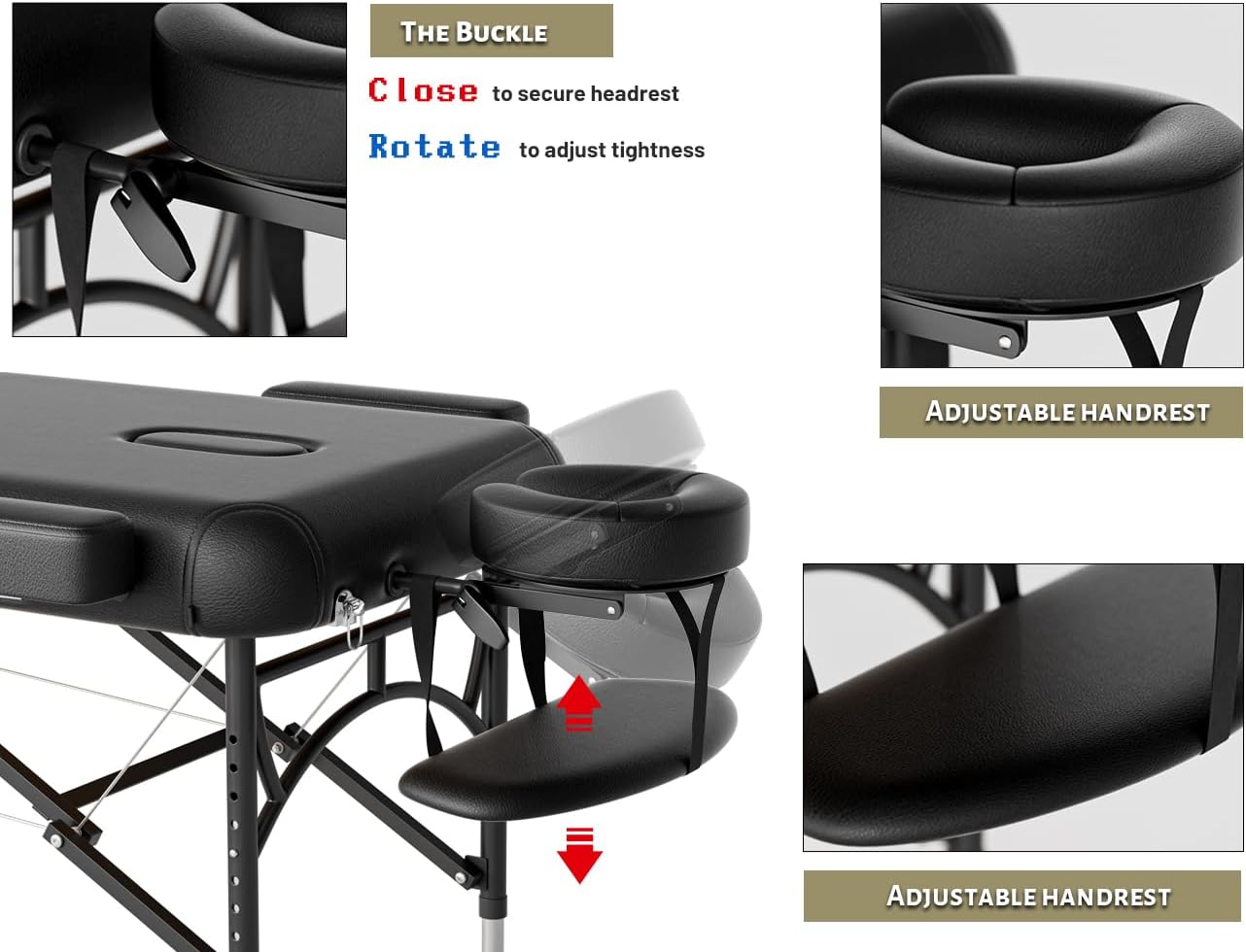 Skiennix Professional Massage Table - Portable 3-Fold Design with Premium Memory Foam | Adjustable Heights, Black