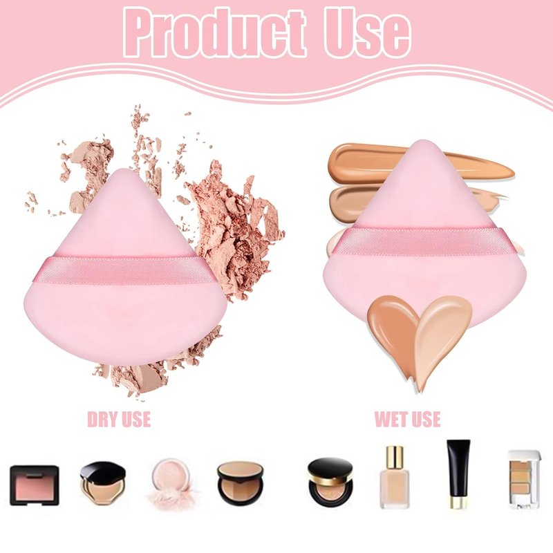 6 Pieces Makeup Powder Puff Set - Soft Velour Triangle Beauty Sponges for Loose Powder | Black & Pink