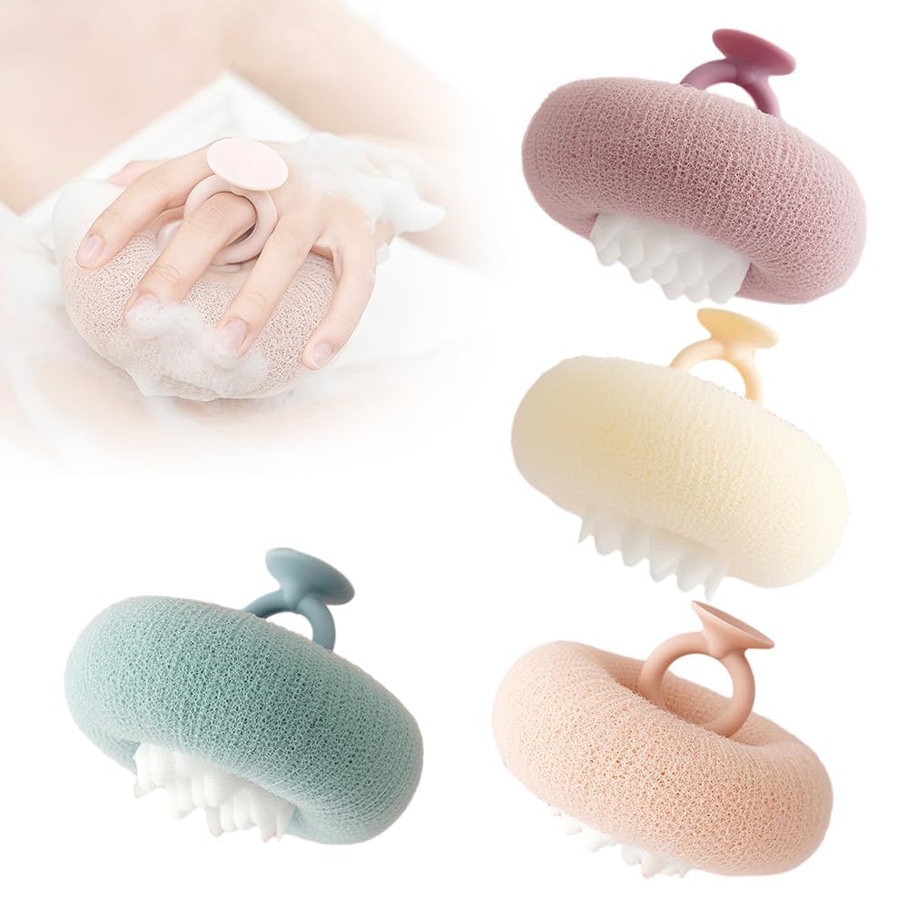 Super Soft Sunflower Suction Cup Bath Ball, 2-in-1 Sunflower Bath Ball Exfoliating Bath Sponge Cleaning Brush, Sponge Mesh Pouf Shower Ball for Women, Men Shower