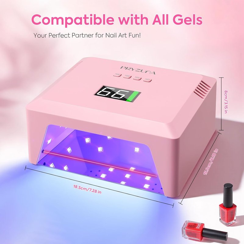 Skiennix Cordless UV LED Nail Lamp - 72W Fast Curing Gel Nail Dryer with Auto Sensor & 4 Timers | Rechargeable Pink Design