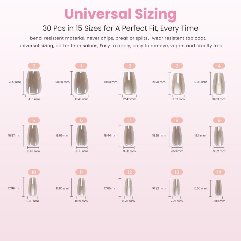 Nail Reformation Press On Nails, Glazed Over | Metallic Shimmer Short Coffin Fake Nails with Glossy Finish, Reusable Natural Stick On Nails Kit - 30 Pcs in 15 Sizes with Glue, Manicure Gifts for Women