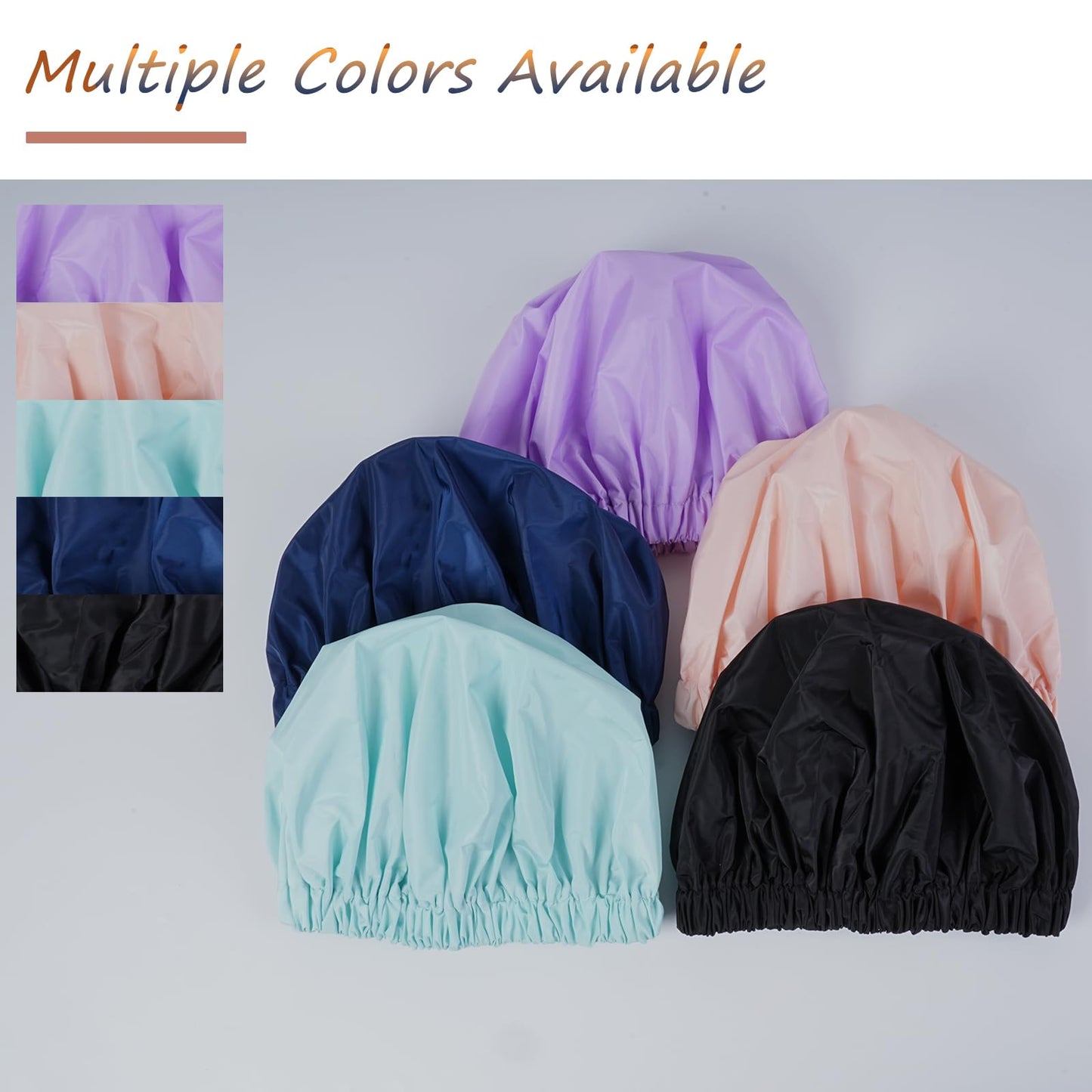 TUVATU Reusable Shower Cap for Women – Large Waterproof Satin Shower Bonnet for Long, Curly & Braided Hair, Washable Bath Hair Cover, Navy Blue