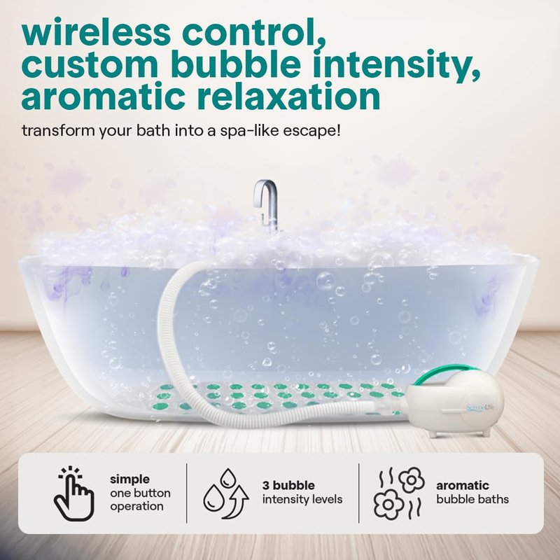 SereneLife Bubble Bath Mat - Portable Spa Bubble Bath Massager with Waterproof Bath Light & Pillow, Adjustable Bubble Intensity, Easy Button Control, Remote Control