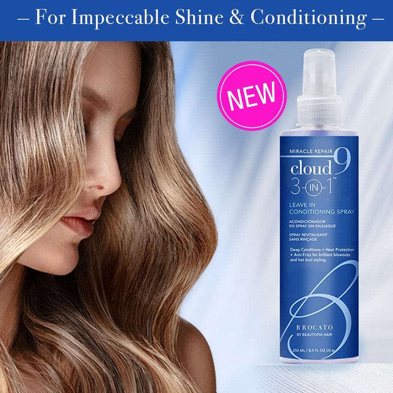 Brocato Cloud 9 Miracle Repair 3-in-1 Heat Protectant Spray - 8.5 Oz | Anti-Frizz & Shine for All Hair Types
