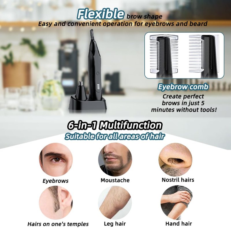 FREIOWEEI Rechargeable Nose and Ear Hair Trimmer for Men Women，2025 Professional Painless Eyebrow & Facial Hair Trimmer with Replaceable Stainless Steel Dual Edge Blades, Black
