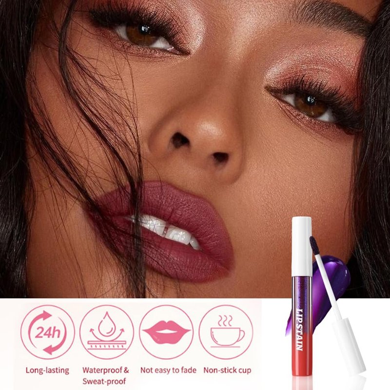 evpct Deep Mauve Red Peel Off Lip Stain Tints with Tweezer, Matte Liquid Lipstick Lip Stain Long Lasting Waterproof for Women, Non-stick Cup Lipstick Peel Off High Pigment Smudge-proof Easy Apply, 01#