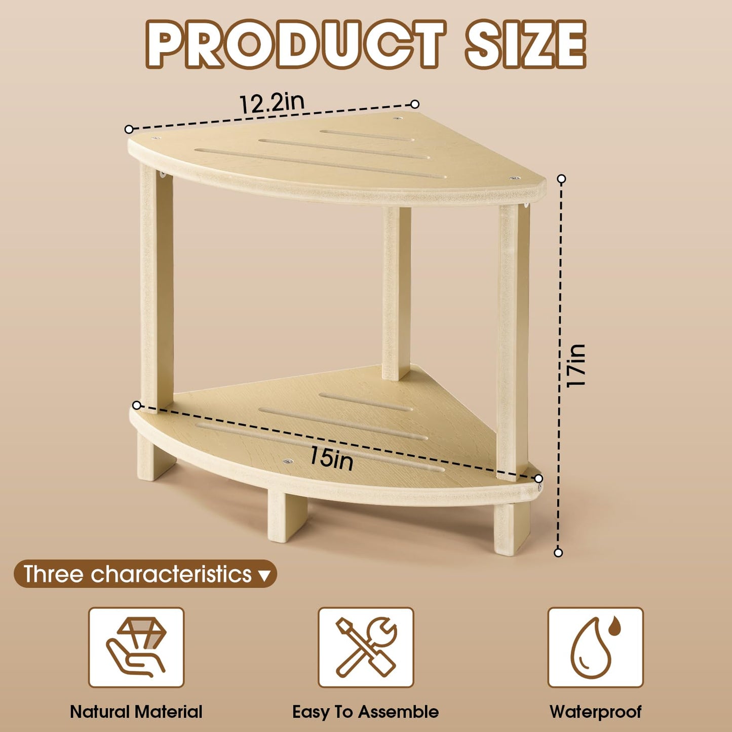 SweetBin Corner Shower Stool for Inside Shower, 17in Shower Foot Rest for Shaving Legs with Storage Shelf 2-Tier, Waterproof Bath Stool Bench for Small Spaces Bathroom Seat