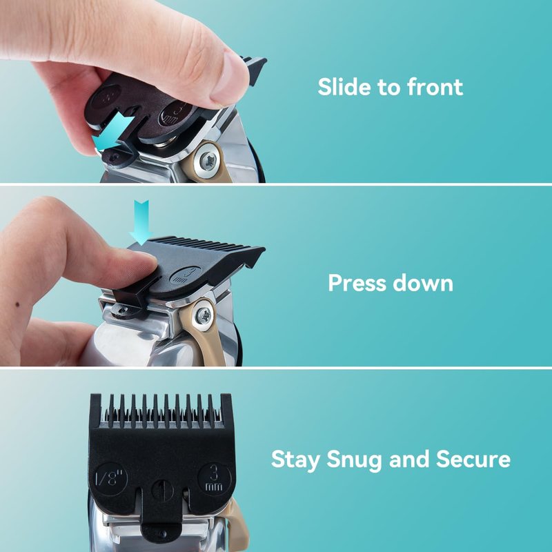 Clipper Guards Set Compatible with Most Wahl Clippers with Holder, Clipper Guides Replacement - 1/16" to 1", 10 Piece Set, Black Color