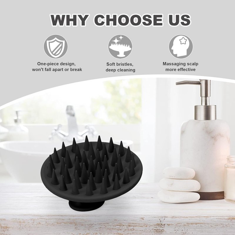 Meartchy Silicone Scalp Massager - Hair Growth & Dandruff Removal Brush | Soft Bristles for Wet/Dry Care (Black)