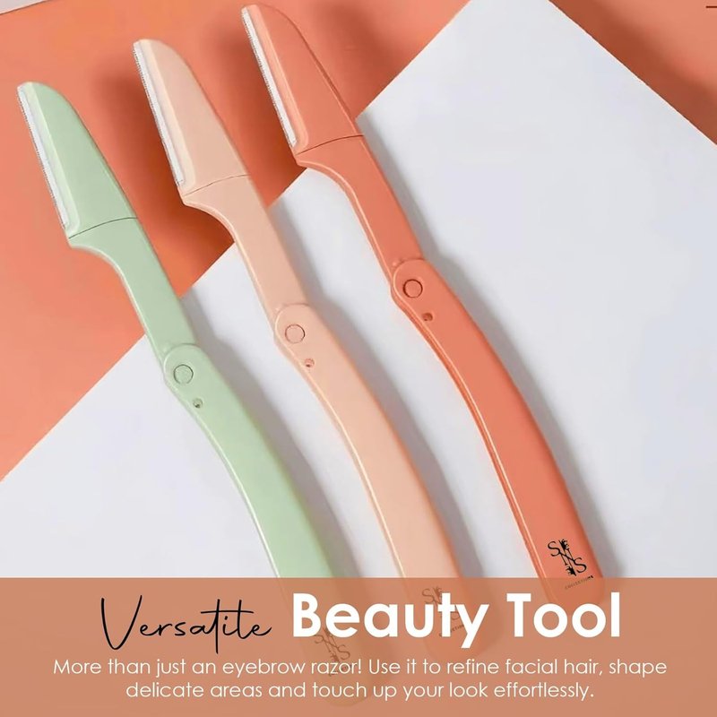 Eyebrow Razors for Women - Premium Facial Hair Remover | Gentle & Safe Dermaplaning Tool, Compact Travel Design (Pack of 3)