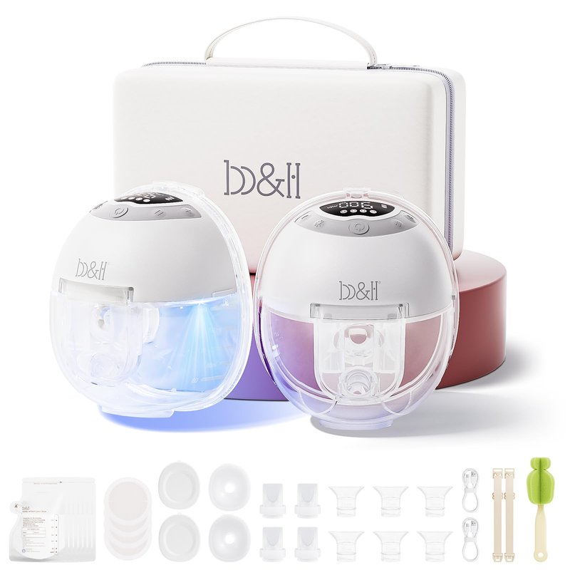 b&h Electric Wearable Breastfeeding Pump with Night Light, Hospital Grade Breast Pump Hands Free, 4 Modes & 9 Levels, 17/19/21/24/27mm Flange, Baby Mouth Double-Sealed Flange, Milk Pump for Moms -Grey