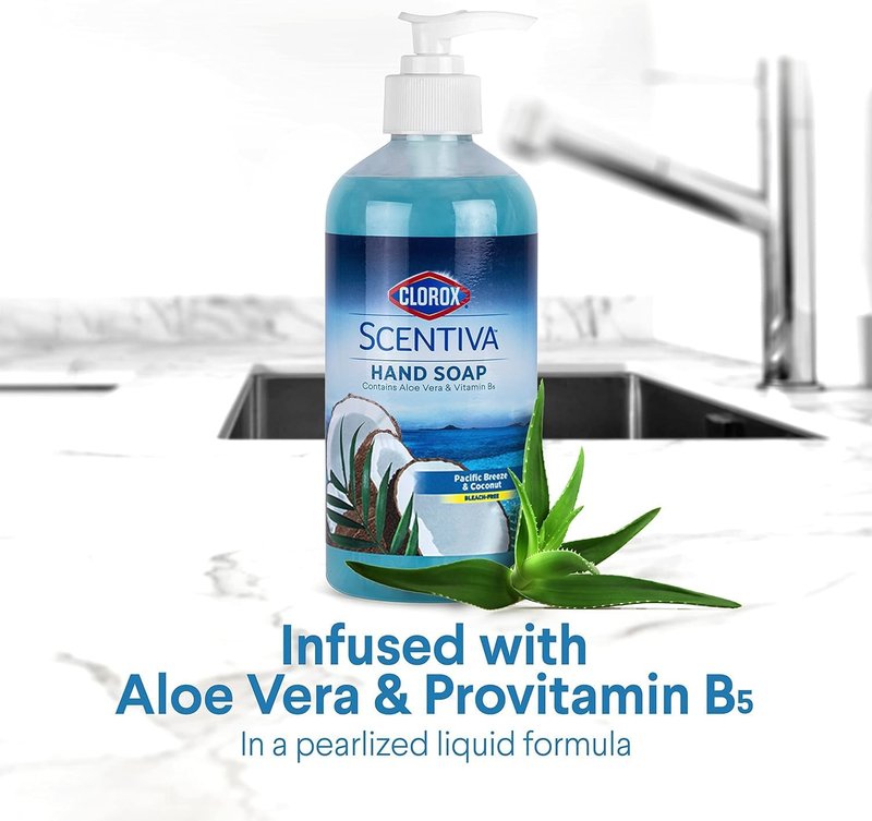 Clorox Scentiva Liquid Hand Soap - Pacific Breeze & Coconut Scent | Bleach-Free, Aloe Vera, 14 Fl Oz - 2 Pack