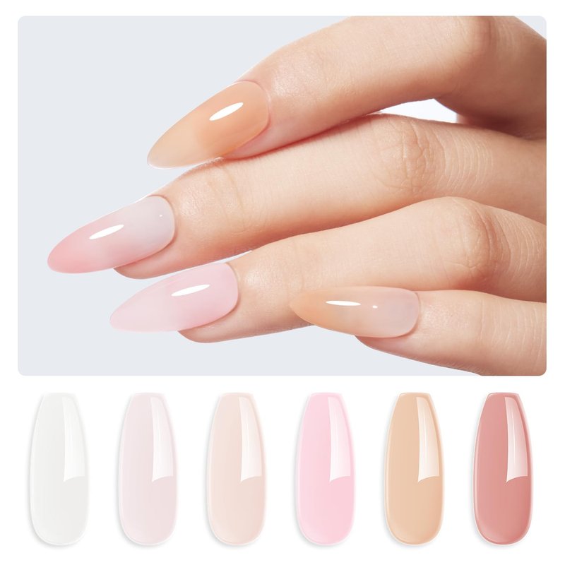 modelones Rubber Base Builder Nail Gel Polish, 6 French Tip Base Color Nude White Baby Milky Pink Strengthener Apex Building Extension Protect Weak Nails Long Last U V Manicure Gift for Women
