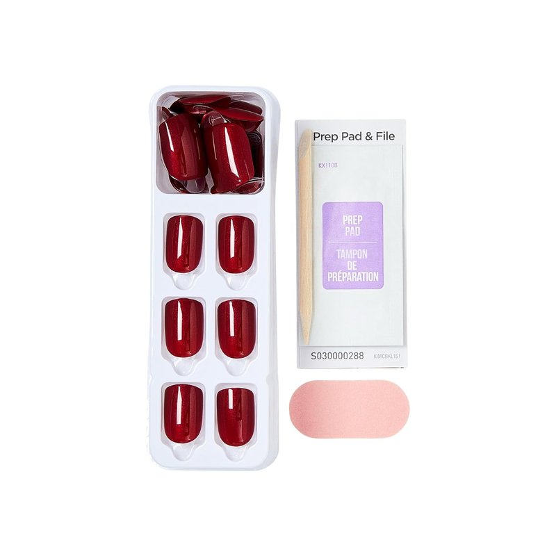 Kiss Impress No Glue Mani Press On Nails, Color, 'Red Velvet', Red, Short Size, Squoval Shape, Includes 30 Nails, Prep Pad, Instructions Sheet, 1 Manicure Stick, 1 Mini File