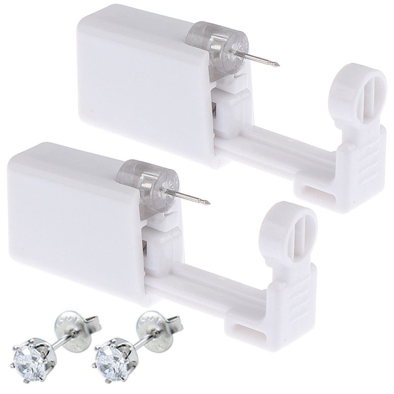 Ear Piercing Gun - Prgislew 2 Pack Ear Piercing Kit Disposable Self Ear Piercing Gun with Ear Stud and Clean Tool Pierce Kit Tool for Nose Studs Cartilage Tragus Helix Piercing Gun (Silver White1)