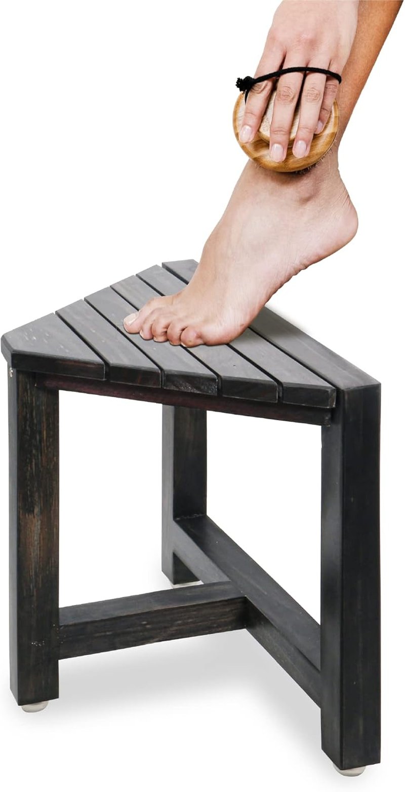 ENKEZI Shower Foot Rest - 12-Inch Shower Seat for Shaving Legs | Compact Corner Stool in Rustic Black