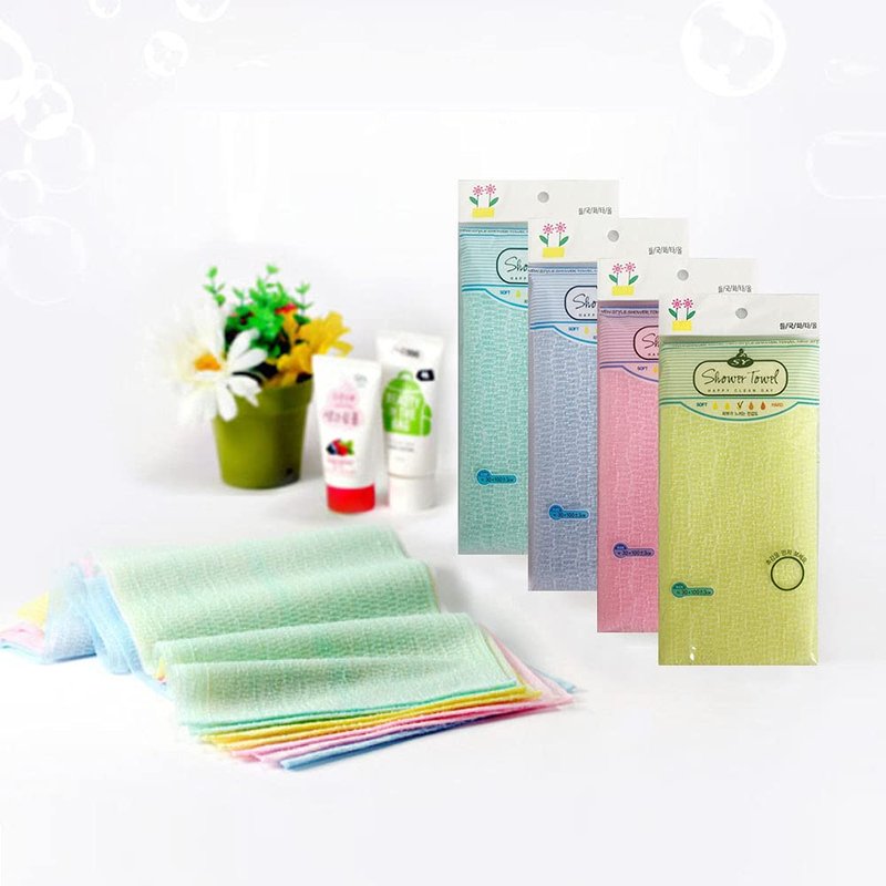 Premium Exfoliating Washcloth Towel 2 Color-Mint Pink Korean Loofah Bath Sponge Long Back Scrubber African Bath Sponge African Long Net for Shower/It Becomes Softer as You use.By NOPIGO