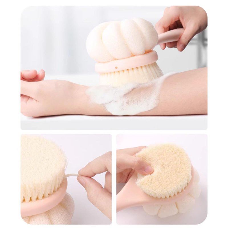 2 PCS Bath Brush Long Handle for Shower, Back Scrubber for Shower, Reversible Loofah Back Shower Brush for Men and Women (Pink)
