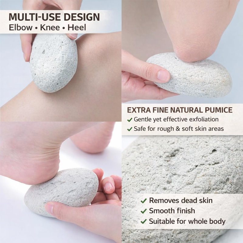 Pumice Stone, Natural [Made in Japan] Ergonomic Shape, Extra Fine Texture, Hard & Cracked Skin Callus Remover for Men, Women, Kids and Gifts. (Fine Smooth for Multi-use(Elbow, Knee and Heel)