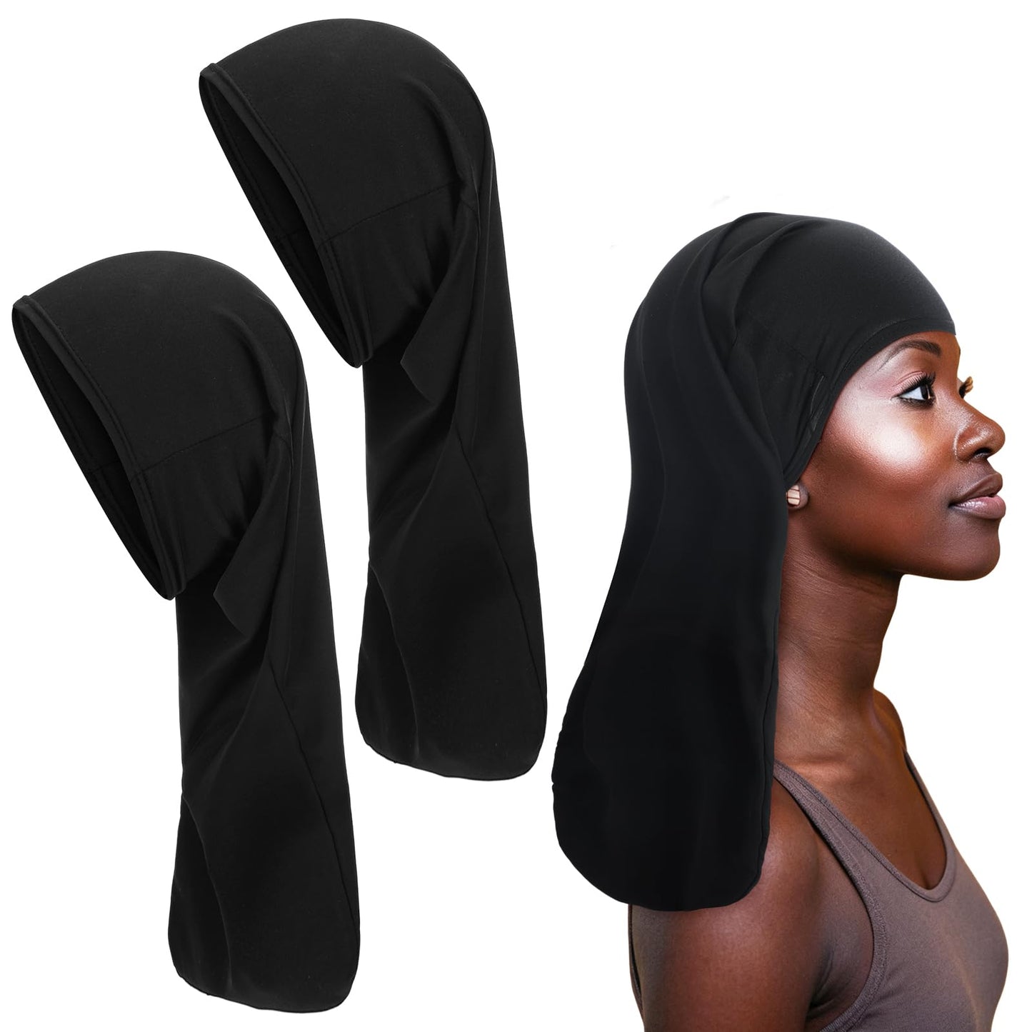 Twistover 2 Pcs Jumbo Dreadlock Cap Hair Dreads Head Wrap Loc Wraps for Dreads Hair Accessories for Men Women Sleeping(Black,Black,20 Inches)