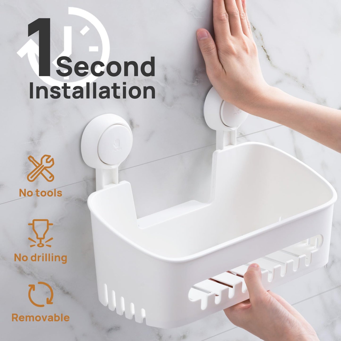 LEVERLOC Shower Caddy Suction Cup, Shower Organizer Removable Bathroom Shelf, Storage Suction Powerful Max Hold 22lbs Bathroom Caddy Waterproof Holder, Blue