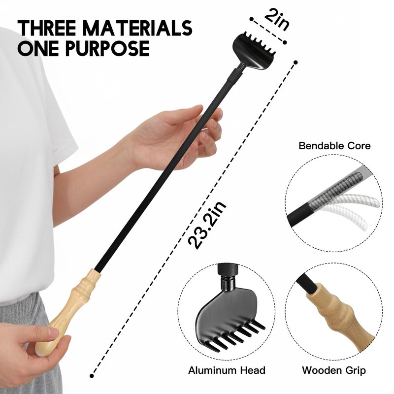Flexible Back Scratcher, 23.2" Bendable Long Handle Back Scratcher, Curved Adjustable Back Scratcher for Itch Relief, Easy Reach Back Scratcher for Seniors, Men & Women