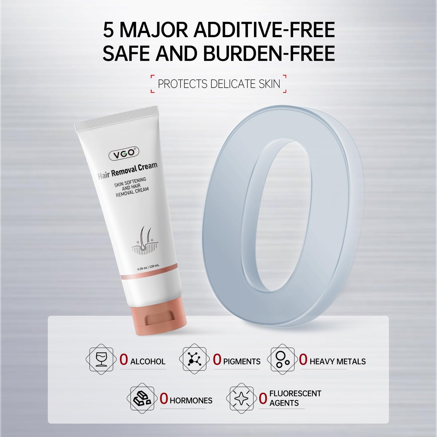 VGO Painless Hair Removal Cream for Women & Men, Hair removal cream for body, back & legs, All Skin Types, 4.06oz w/Spatula