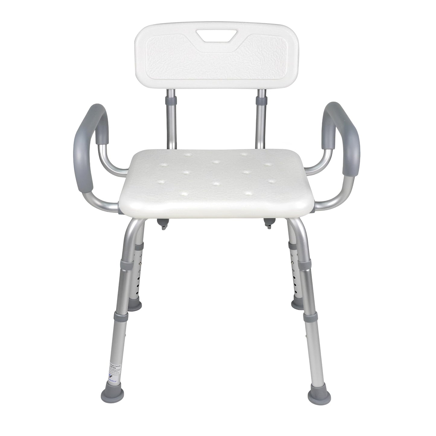Vaunn Medical Deluxe Spa Shower Chair with Arms and Back, Bath Seat for Seniors, 350 lbs Max Weight, White With Light Gray Arms