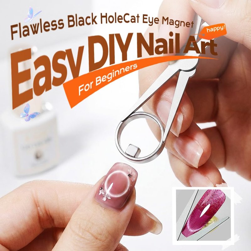 New Ring-Shaped Cat Eye Magnet for Nails, DIY Hollow Cateye Magnet for Nails,Portable Mini Round Strong Nail Magnet French Tip Tool for Home Salon DIY Manicure (1, Ellipse)