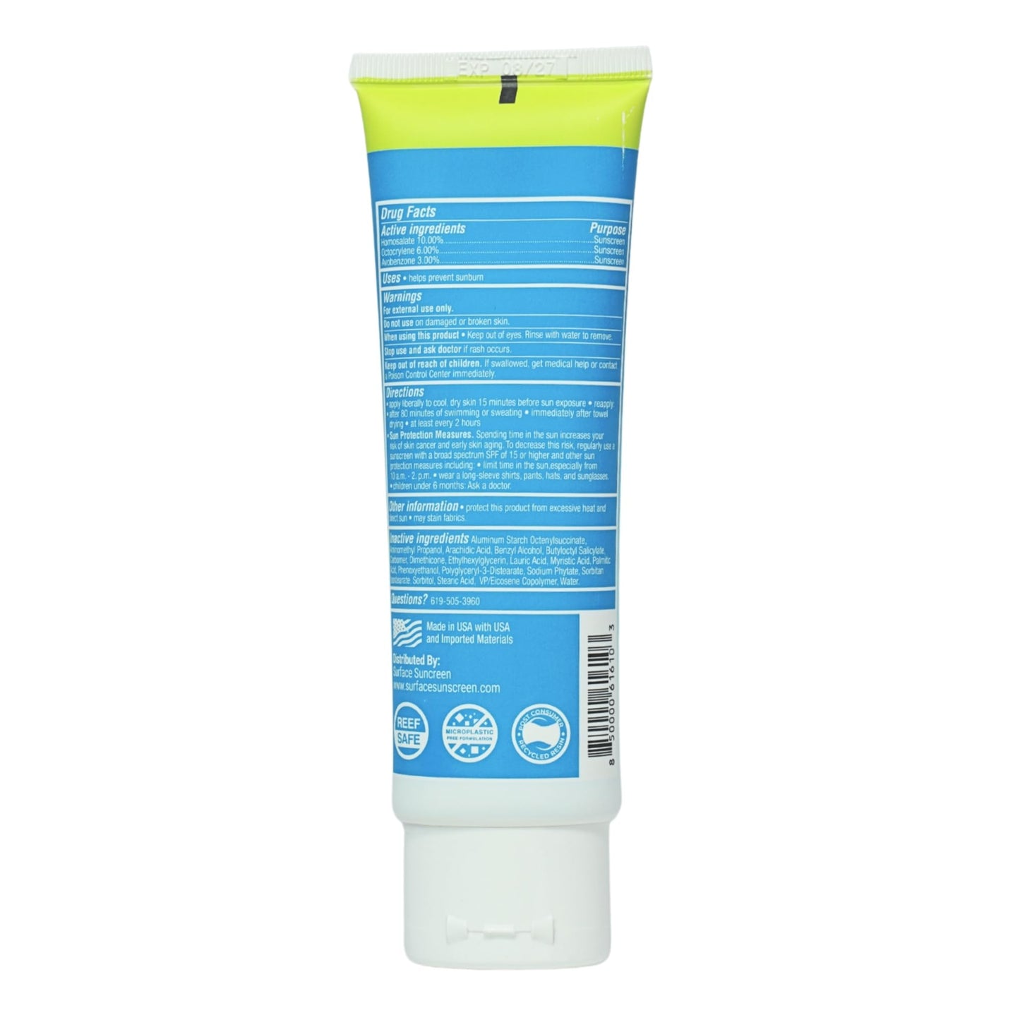 Surface Dry-Touch Lotion Sunscreen - Reef Safe, Ultra-Light & Clean Feeling, Broad Spectrum UVA/UVB Protection, Paraben Free, Hypoallergenic, Water Resistant, Fragrance Free - SPF 30, 3oz