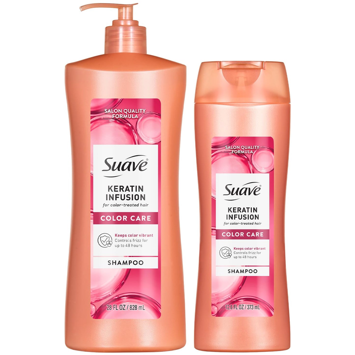 Suave Shampoo, Keratin Infusion Color Care 2-Size Bundle – pH-Balanced, Anti-Frizz Products, Hair Strengthening Moisture