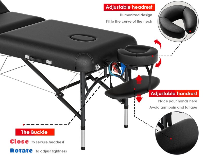 CLORIS 84" Professional Massage Table - Portable & Lightweight, Height Adjustable, Supports 1100LBS, Includes Carrying Bag