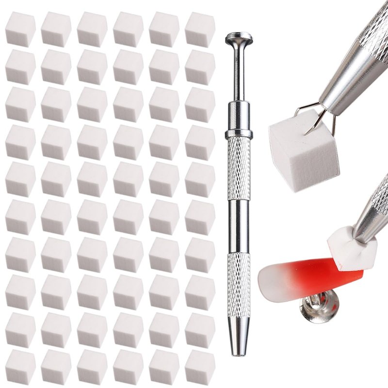 Fcozpjk Soft Sponges with Grabbing Pen for Ombre and Aura Nail Art with Brush, Professional Manicure Nail Art Tools Accessories Supplies, 100 Pieces