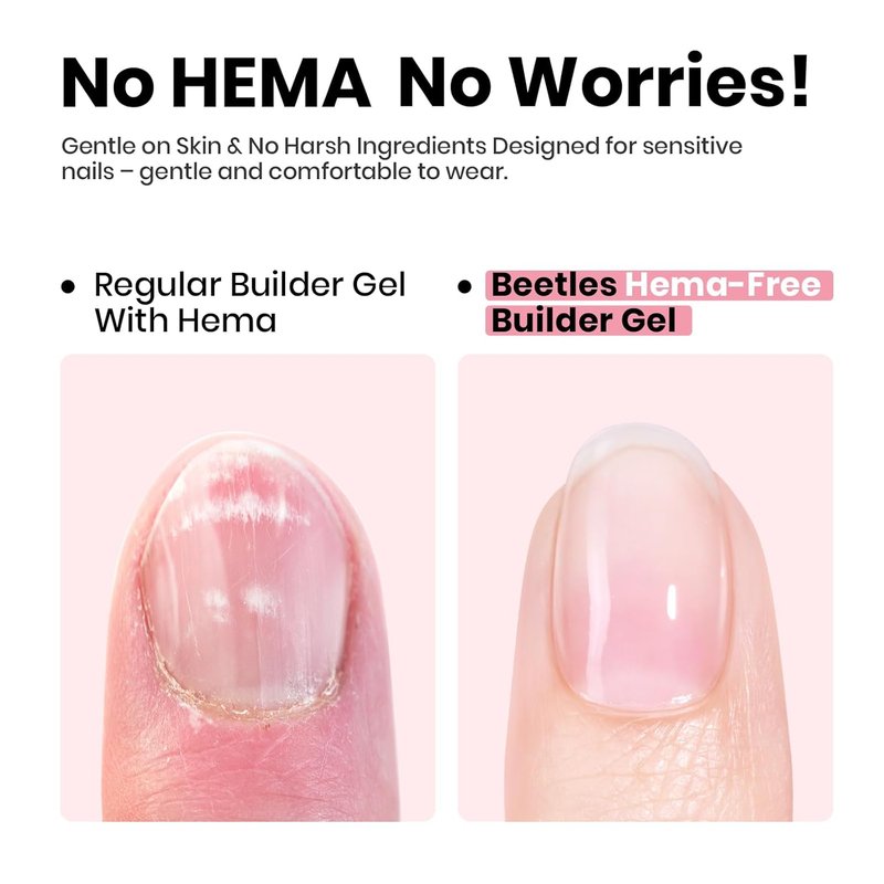 Beetles Builder Gel for Nails - HEMA-Free Clear & Jelly Nude | Apex Strengthening for DIY Nail Extensions