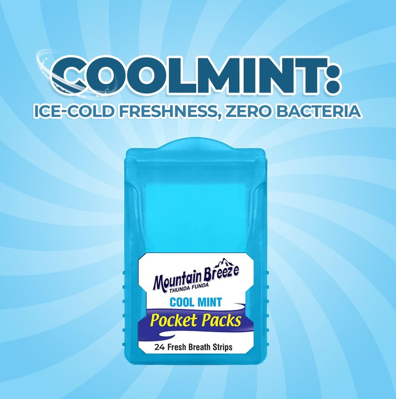 Mountain Breeze Oral Hygiene Mouth Freshener Sugar Free Cool Mint Flavoured Breath Strips (24 Strips Each Cassatte)-Pack of 1(3 Cassette) NEW