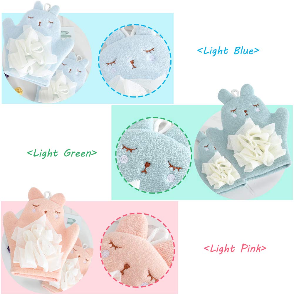 HSENCHO Bath Sponge for Kids Cute Animal Shower Bathing Mitt Loofah Soft Wash Sponge Body Scrub for Baby Toddler (Set of 3