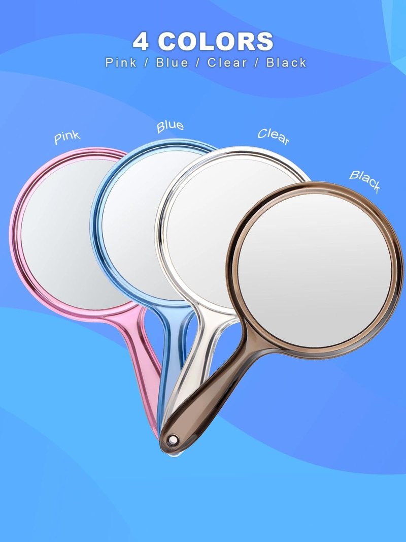 Macaki Handheld Mirror with Handle, 10.5 x 5.7 inches, Double-Sided 1X/5X Magnification Travel Makeup Mirror for Women, Blue