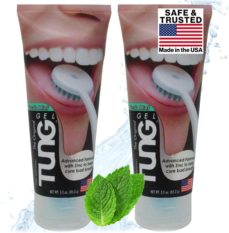 Tung Tongue Gel - Fresh Mint Tongue Cleaner Paste | Bad Breath Eliminator, BPA Free (2-Pack)