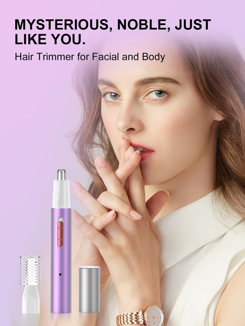 Ginity Ear and Nose Hair Trimmer for Women & Men, 2-in-1 Rechargeable Painless Facial & Eyebrow Hair Remover Tool, Electric Clipper with Dual-Edge Blades, Easy to Clean(Pink)