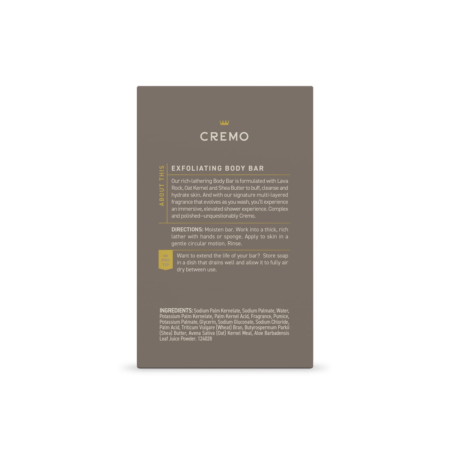 Cremo Exfoliating Body Bar for Men, Vintage Suede Scent, Multi-Layered Fragrance That Buffs, Cleanses and Hydrates Skin, 5oz