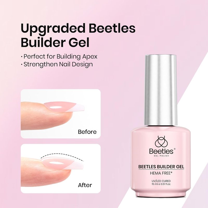 Beetles HEMA-Free Gel Top Coat & Builder Gel - Hypoallergenic, Low Heat, 15ml Clear Polish