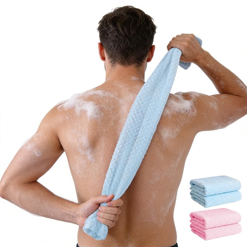 Exfoliating Washcloth 2 Pack - Japanese Exfoliating Shower Towel, Soft Wash Cloths for Showering Body & Face, Bath Towels for Women Men (Blue/Pink)
